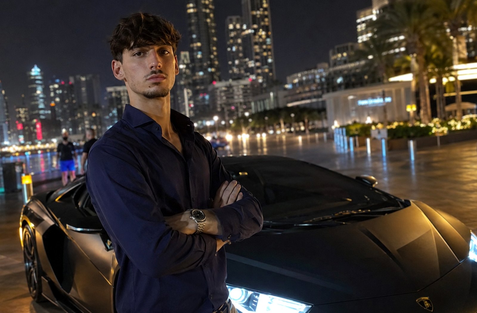 Biagio FX davanti a una supercar a Dubai